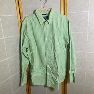 VTG Chaps‎ Mens Large Green White Striped Long Sleeve Button Down Oxford Shirt L